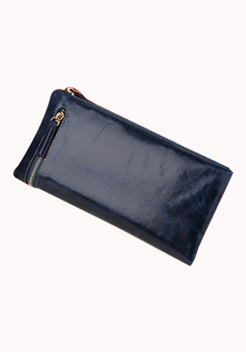 Tina Vintage Oil Wax Cowhide Zip Long Wallet Blue