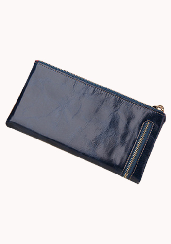 Tina Vintage Oil Wax Cowhide Zip Long Wallet Blue