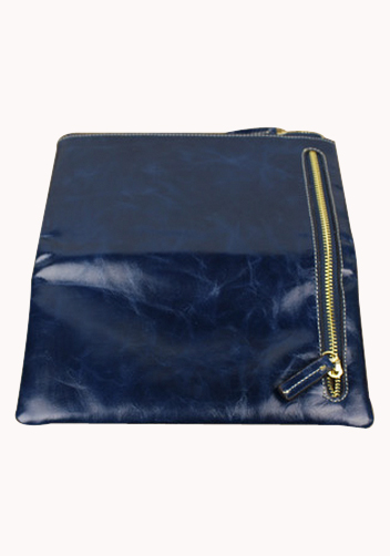 Tina Vintage Oil Wax Cowhide Zip Long Wallet Blue