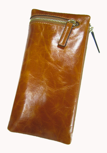 Tina Vintage Oil Wax Cowhide Zip Long Wallet Camel