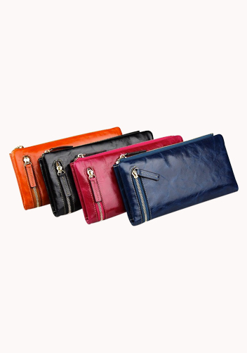 Tina Vintage Oil Wax Cowhide Zip Long Wallet Camel