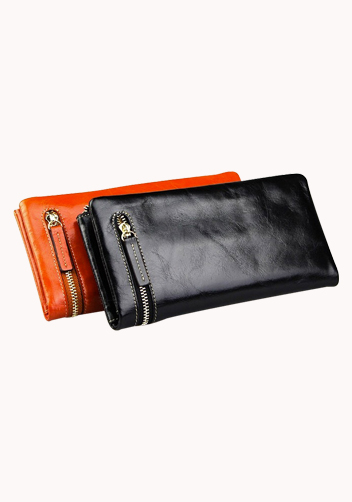 Tina Vintage Oil Wax Cowhide Zip Long Wallet Camel