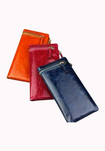 Tina Vintage Oil Wax Cowhide Zip Long Wallet Camel
