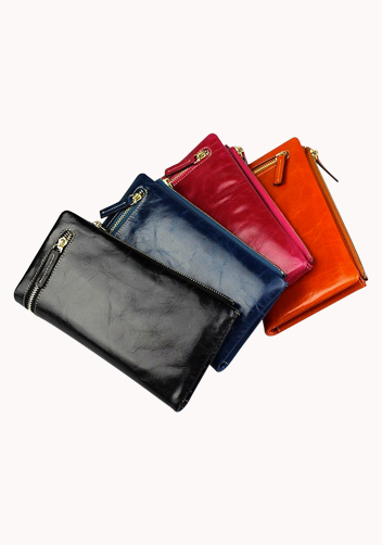 Tina Vintage Oil Wax Cowhide Zip Long Wallet Camel
