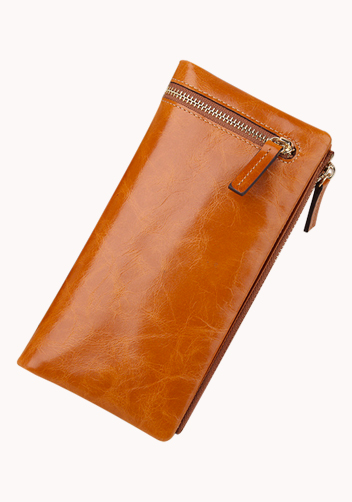 Tina Vintage Oil Wax Cowhide Zip Long Wallet Camel