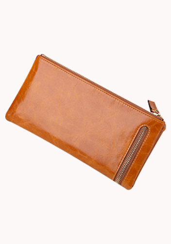 Tina Vintage Oil Wax Cowhide Zip Long Wallet Camel