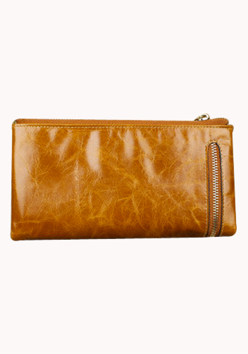 Tina Vintage Oil Wax Cowhide Zip Long Wallet Camel