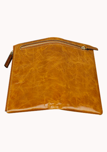 Tina Vintage Oil Wax Cowhide Zip Long Wallet Camel