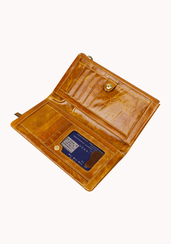 Tina Vintage Oil Wax Cowhide Zip Long Wallet Camel