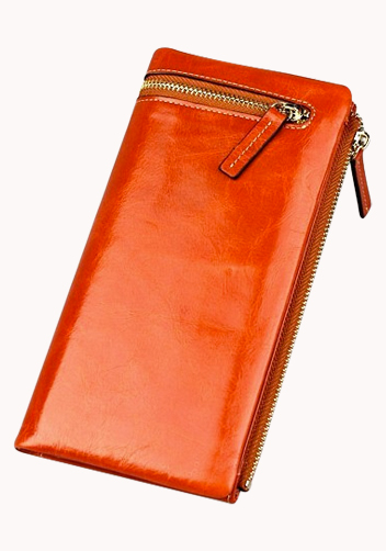 Tina Vintage Oil Wax Cowhide Zip Long Wallet Orange