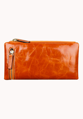 Tina Vintage Oil Wax Cowhide Zip Long Wallet Orange