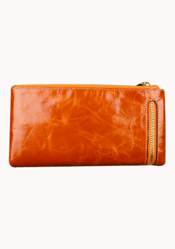 Tina Vintage Oil Wax Cowhide Zip Long Wallet Orange