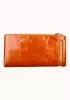 Tina Vintage Oil Wax Cowhide Zip Long Wallet Orange