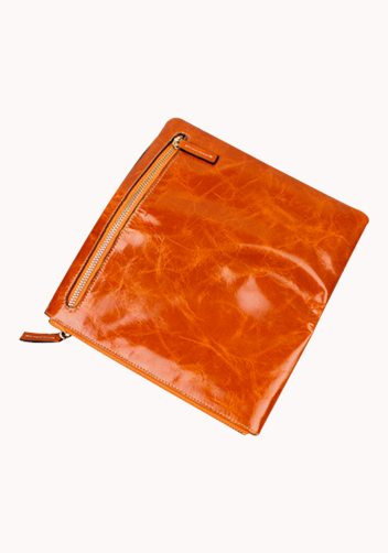 Tina Vintage Oil Wax Cowhide Zip Long Wallet Orange