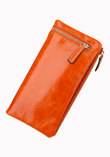 Tina Vintage Oil Wax Cowhide Zip Long Wallet Orange