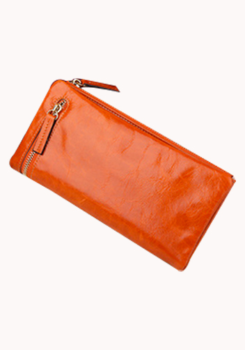 Tina Vintage Oil Wax Cowhide Zip Long Wallet Orange