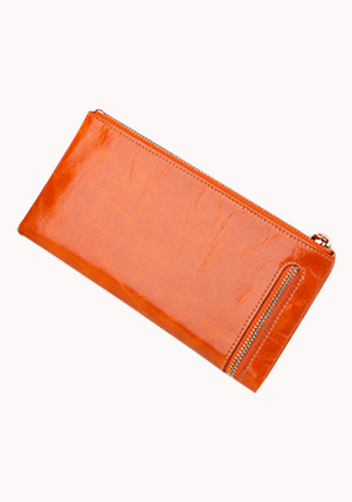 Tina Vintage Oil Wax Cowhide Zip Long Wallet Orange
