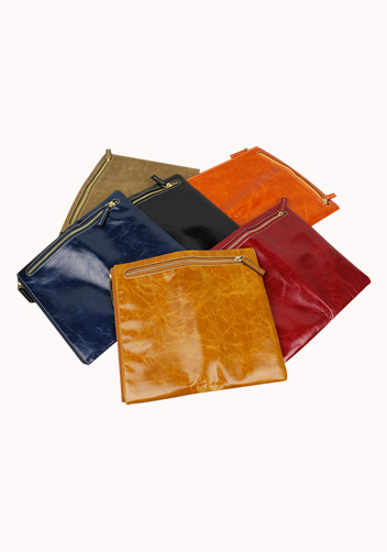 Tina Vintage Oil Wax Cowhide Zip Long Wallet Orange