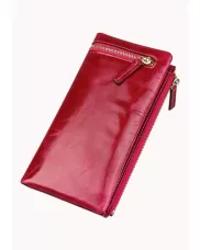 Tina Vintage Oil Wax Cowhide Zip Long Wallet Red