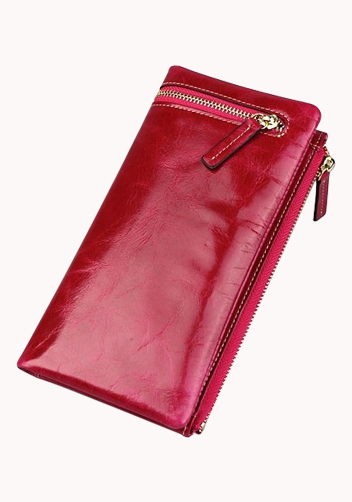Tina Vintage Oil Wax Cowhide Zip Long Wallet Red