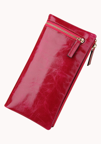 Tina Vintage Oil Wax Cowhide Zip Long Wallet Red