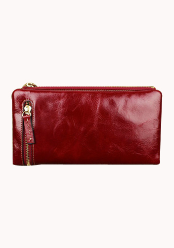 Tina Vintage Oil Wax Cowhide Zip Long Wallet Red