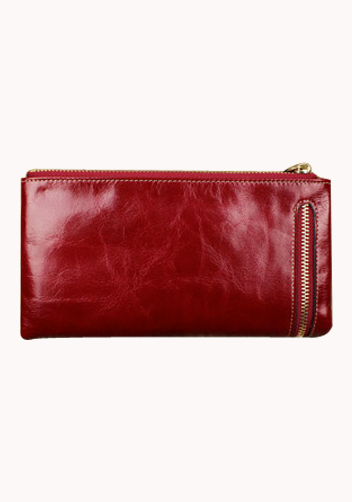 Tina Vintage Oil Wax Cowhide Zip Long Wallet Red
