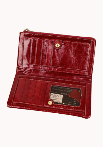 Tina Vintage Oil Wax Cowhide Zip Long Wallet Red