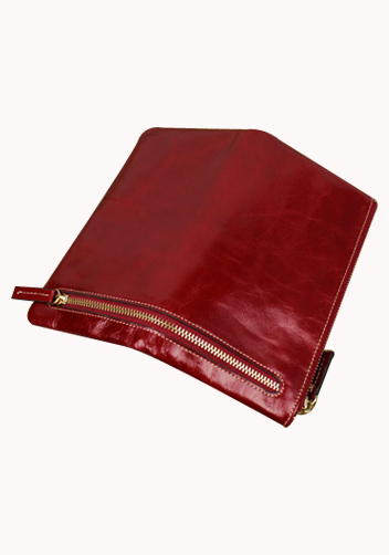 Tina Vintage Oil Wax Cowhide Zip Long Wallet Red