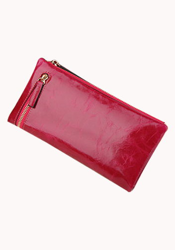 Tina Vintage Oil Wax Cowhide Zip Long Wallet Red