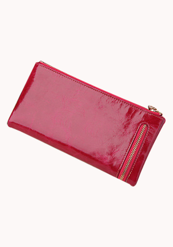 Tina Vintage Oil Wax Cowhide Zip Long Wallet Red