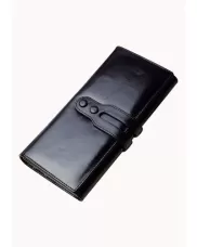 Michaela Vintage Oil Wax Cowhide Tri-Folds Wallet Black