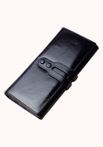 Michaela Vintage Oil Wax Cowhide Tri-Folds Wallet Black