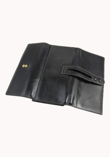 Michaela Vintage Oil Wax Cowhide Tri-Folds Wallet Black