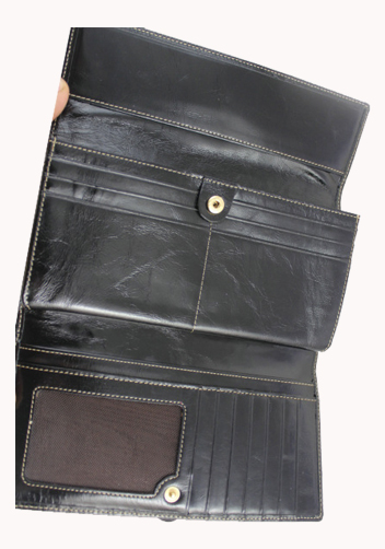 Michaela Vintage Oil Wax Cowhide Tri-Folds Wallet Black