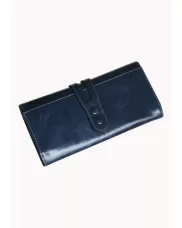 Michaela Vintage Oil Wax Cowhide Tri-Folds Wallet Blue