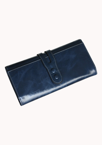 Michaela Vintage Oil Wax Cowhide Tri-Folds Wallet Blue
