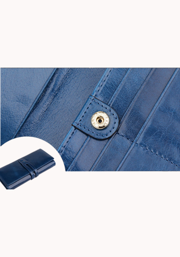 Michaela Vintage Oil Wax Cowhide Tri-Folds Wallet Blue