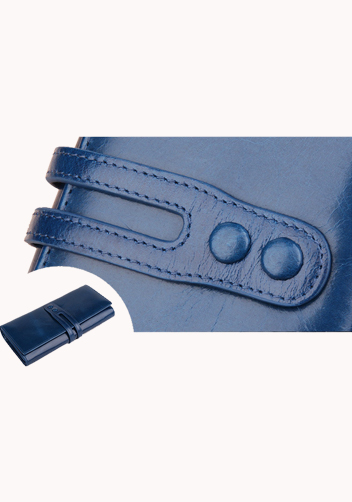Michaela Vintage Oil Wax Cowhide Tri-Folds Wallet Blue