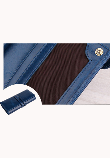 Michaela Vintage Oil Wax Cowhide Tri-Folds Wallet Blue