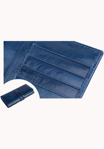 Michaela Vintage Oil Wax Cowhide Tri-Folds Wallet Blue