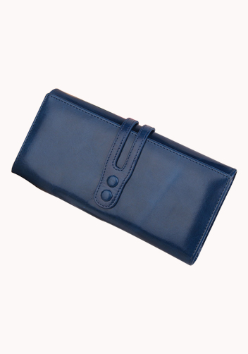 Michaela Vintage Oil Wax Cowhide Tri-Folds Wallet Blue