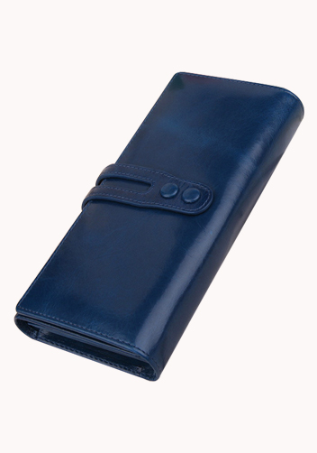 Michaela Vintage Oil Wax Cowhide Tri-Folds Wallet Blue