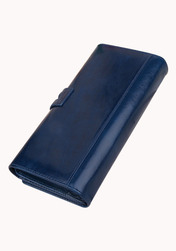 Michaela Vintage Oil Wax Cowhide Tri-Folds Wallet Blue