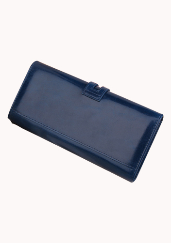 Michaela Vintage Oil Wax Cowhide Tri-Folds Wallet Blue