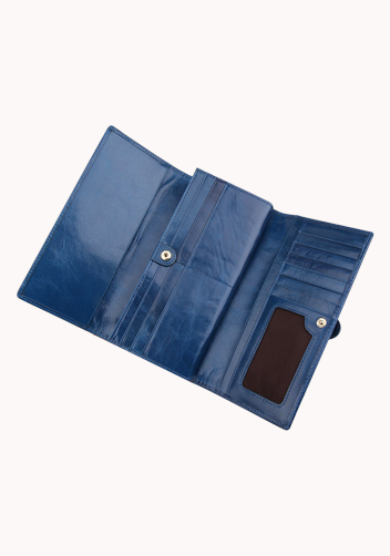 Michaela Vintage Oil Wax Cowhide Tri-Folds Wallet Blue