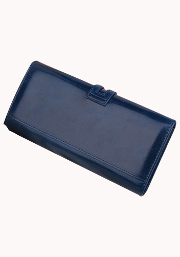 Michaela Vintage Oil Wax Cowhide Tri-Folds Wallet Blue