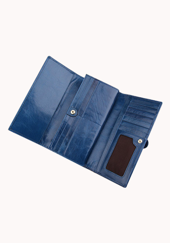 Michaela Vintage Oil Wax Cowhide Tri-Folds Wallet Blue