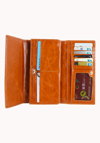 Michaela Vintage Oil Wax Cowhide Tri-Folds Wallet Camel