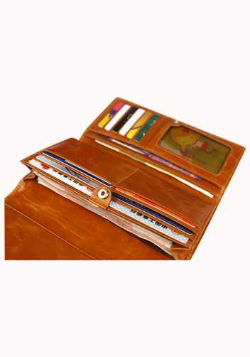 Michaela Vintage Oil Wax Cowhide Tri-Folds Wallet Camel